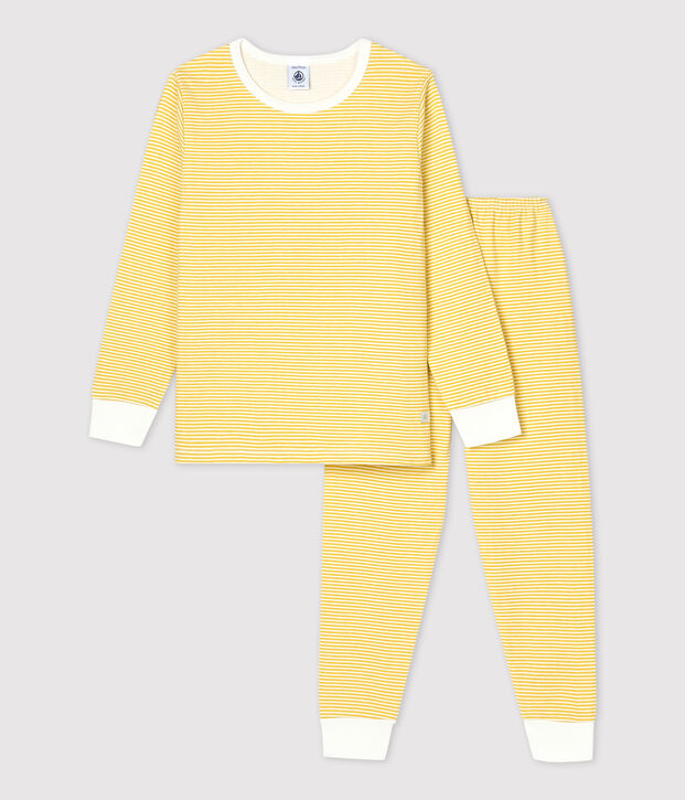 Pyjama milleraies jaune en tubique enfant jaune/blanc